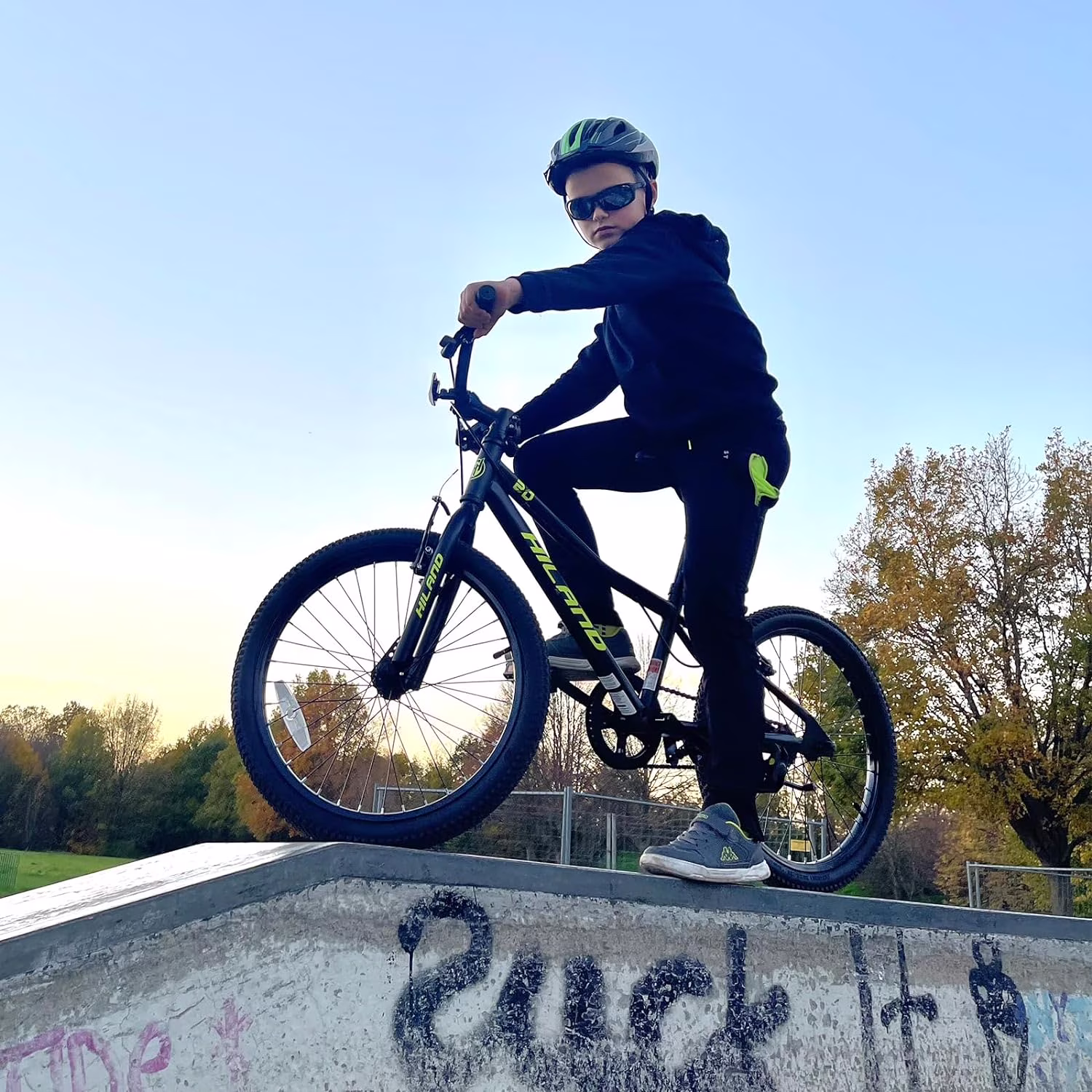 Hiland 20 inch Kids Mountain Bike for Girls Boys with Dual Handbrakes Kickstand, Black - Image 2