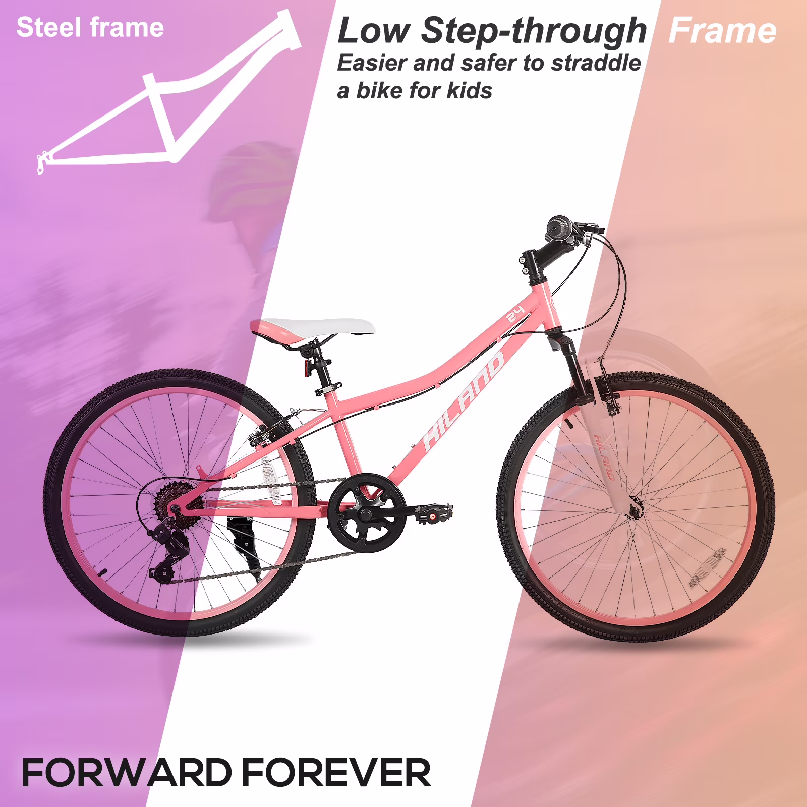 Hiland 24 Inch Mountain Bike for Kids Age 7 + Year Old, Front Suspension Fork Kids' Bicycles for Teens,Pink - Image 5