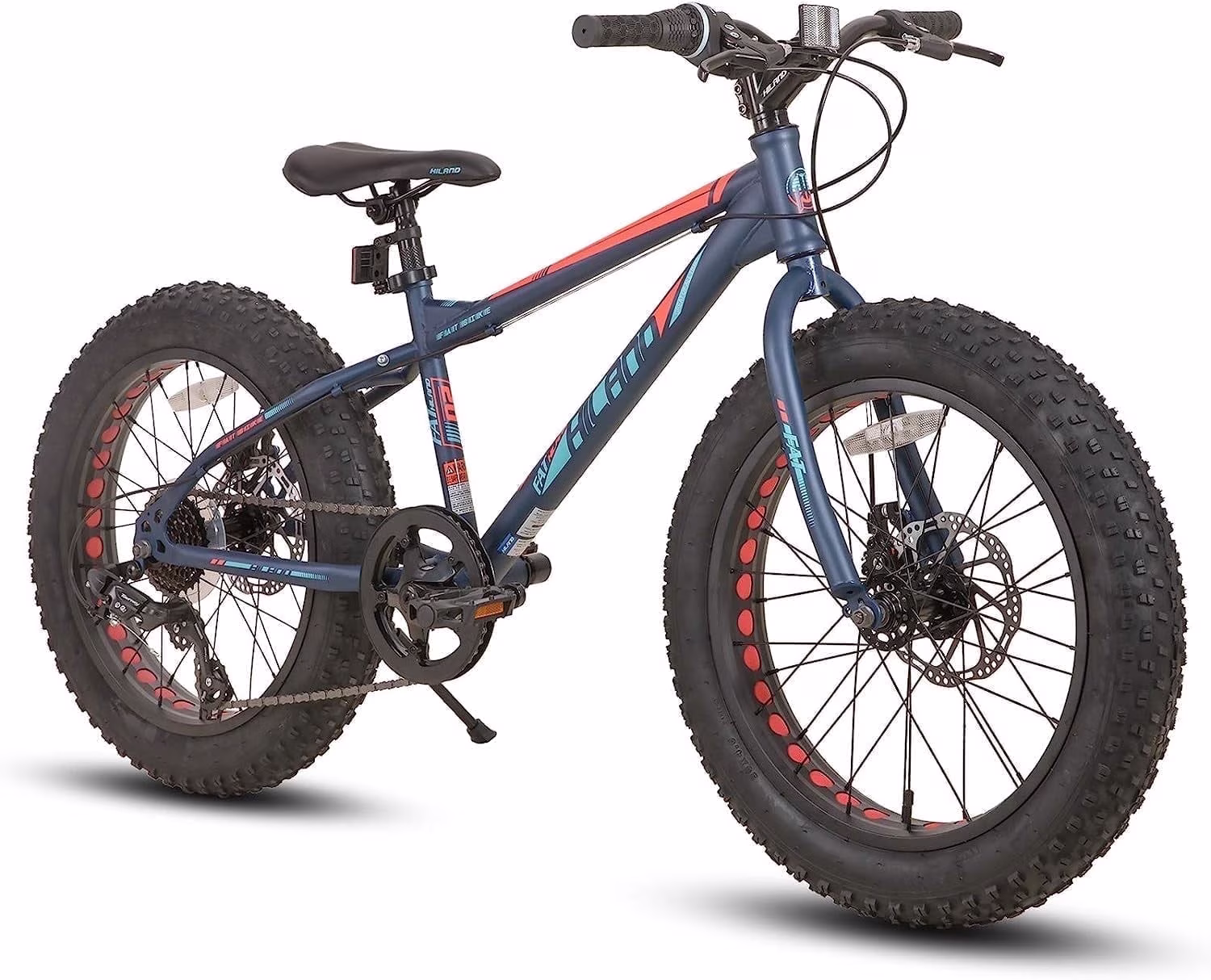 Hiland Kids Fat Tire Bike, Shimano 7-Speed, Dual-Disc Brakes, 20 inch Kids Trail Mountain Bike for Boys Girls, Blue