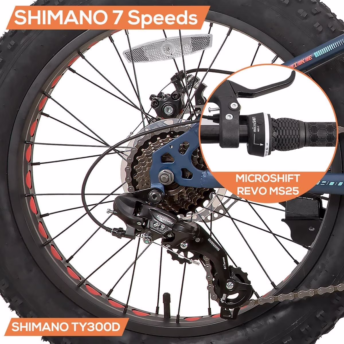 Hiland Kids Fat Tire Bike, Shimano 7-Speed, Dual-Disc Brakes, 20 inch Kids Trail Mountain Bike for Boys Girls, Blue - Image 3
