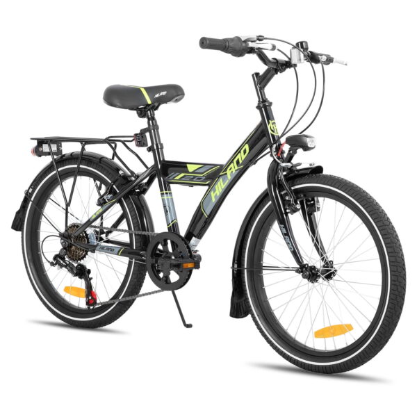 HILAND Sentry + 20-Inch Kids Bike for Boys Ages 5-12 Years, Children's Bike with 7-Speed Drivetrain, Rear Rack and Bell, Black