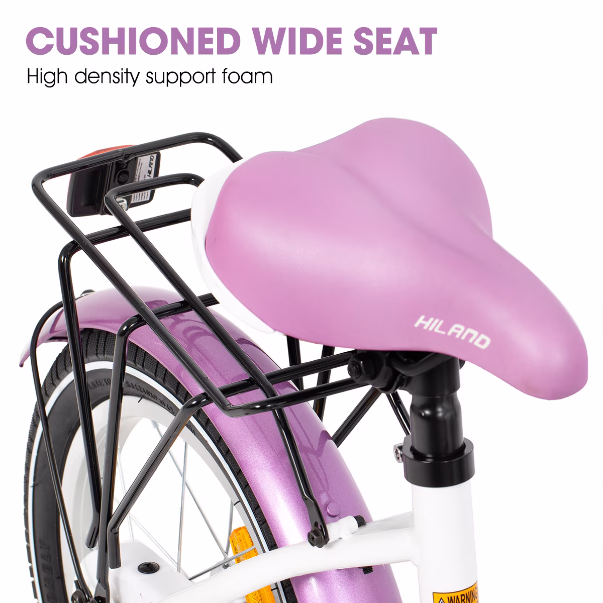 HILAND Starry 14-Inch Kids Bike for Boys & Girls, with Training Wheels, Bell and Rear Rack, Purple - Image 2