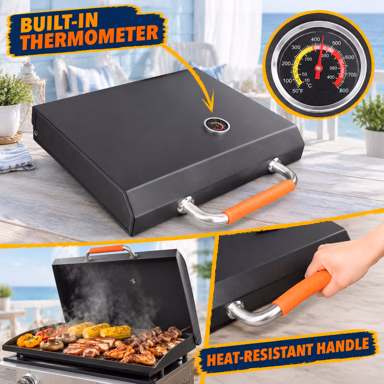 Hinged Lid for 22 Inch Blackstone Griddle, Stainless Steel Hood with Temperature Gauge - Image 4