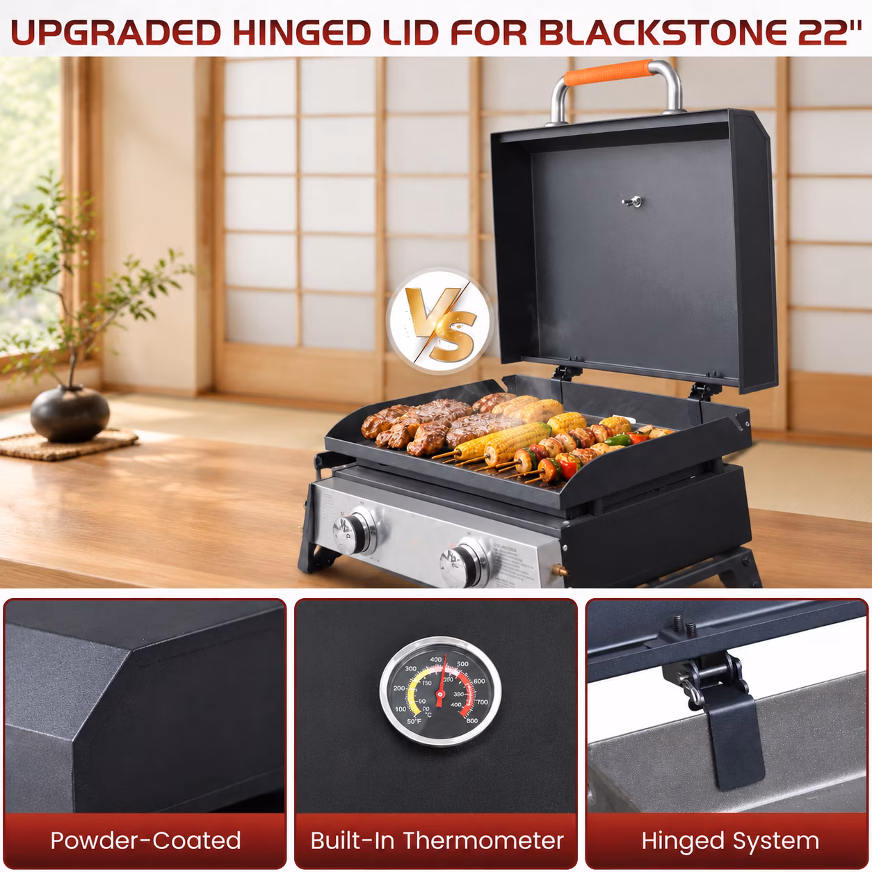 Hinged Lid for 22in Griddle, Hard Hood for Blackstone 22 Inch Omnivore Adventure Ready Tabletop Griddles - Image 2