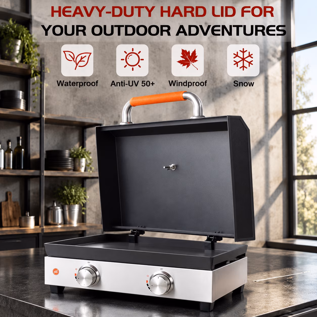 Hinged Lid for 22in Griddle, Hard Hood for Blackstone 22 Inch Omnivore Adventure Ready Tabletop Griddles - Image 4