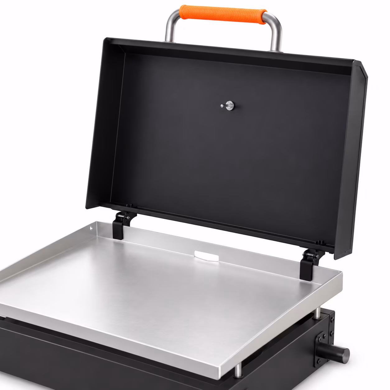 Hinged Lid for 28in Griddles, Hard Flat Top Grill Cover with Clamp-On Design and Heat Gauge