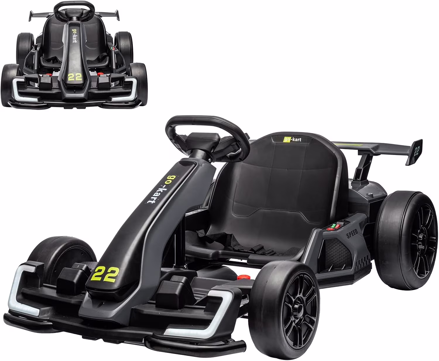 Historyli 24V Electric Go Kart,Powerful Drift Kart,Adjustable Seat,8mph Speed,Led Lights,Outdoor Riding Toy for Ages 6-15Y,Grey - Image 2