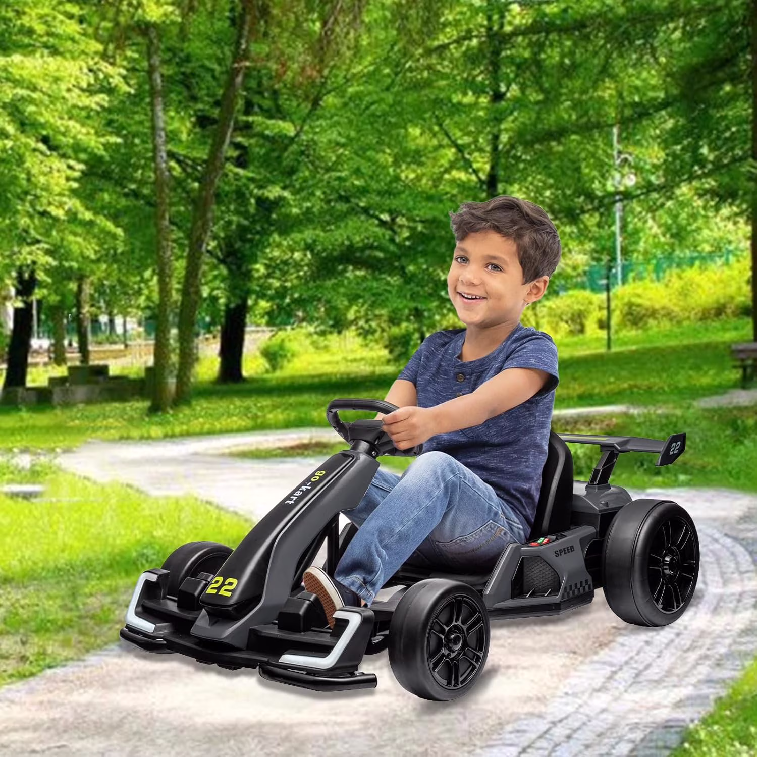 Historyli 24V Electric Go Kart,Powerful Drift Kart,Adjustable Seat,8mph Speed,Led Lights,Outdoor Riding Toy for Ages 6-15Y,Grey - Image 3