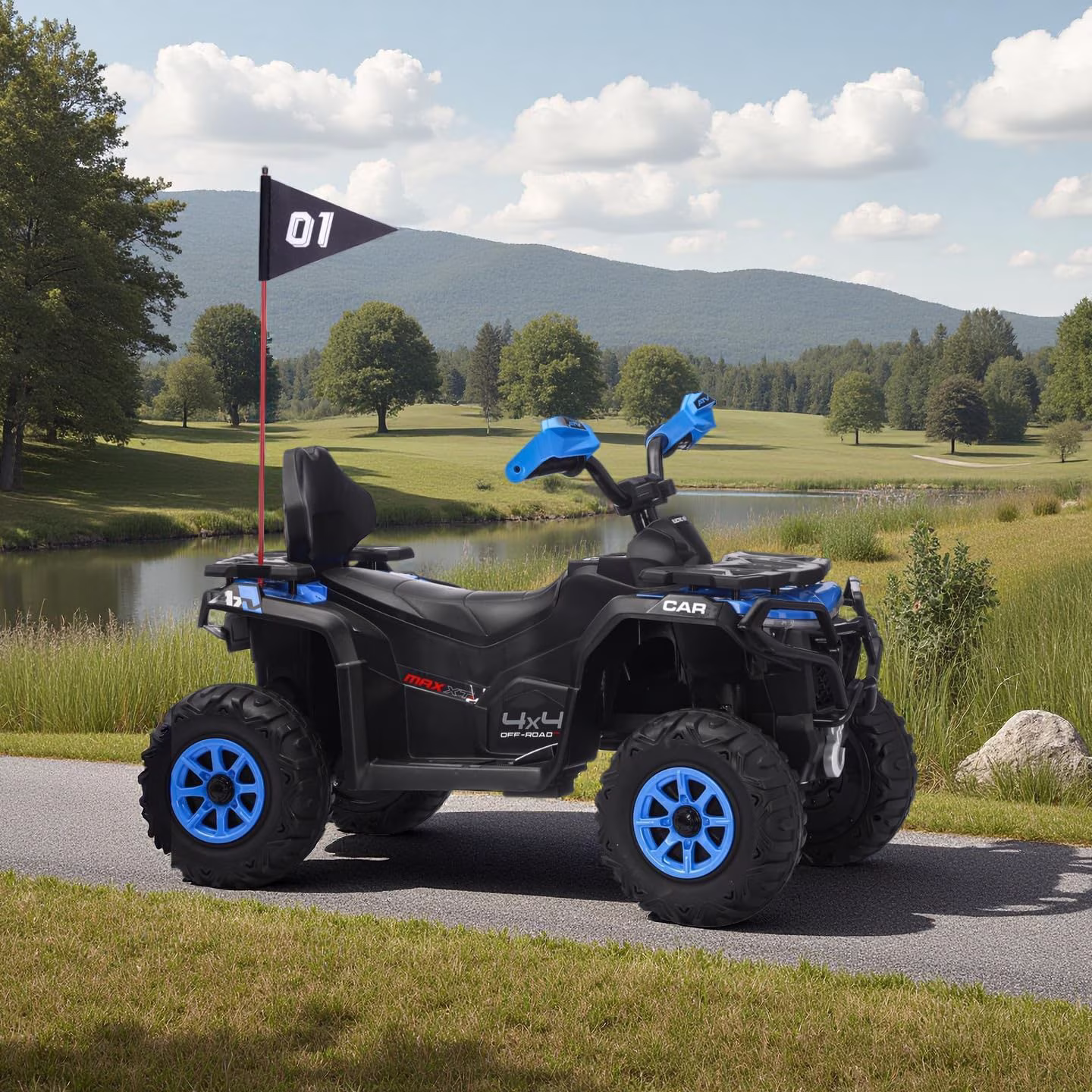 Rugerasy 12V 4 Wheeler ATV,Ride on Eletric Motorcycle, 2-Seater Electric Vehicle Toy Car with High&Low Speed, Music, Led Lights for 3-8 Years,Blue - Image 4