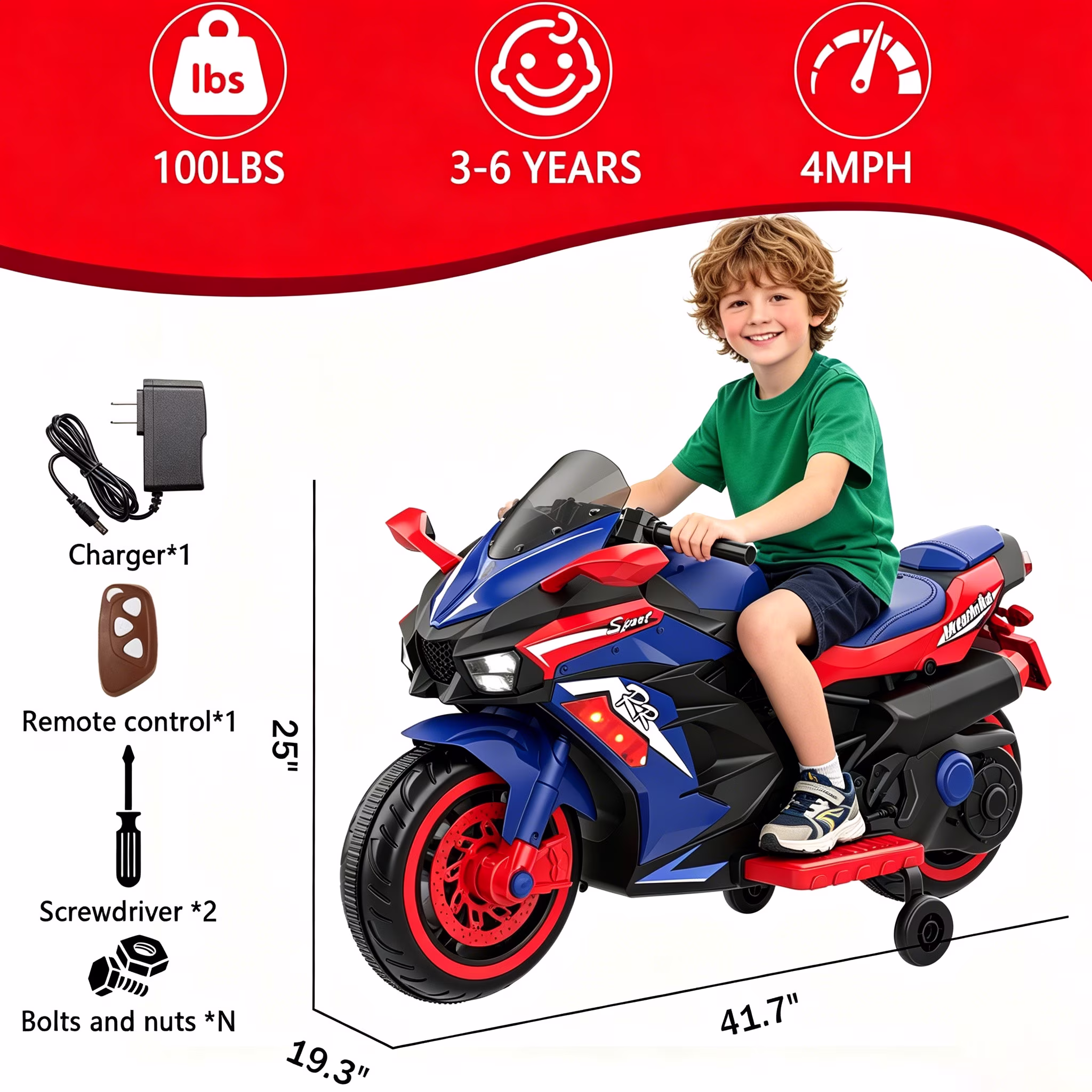 HNH 12V Ride on Motorcycle with Remote Control, Kids Electric Motorcycle with Music, Bluetooth, Lights - Image 2