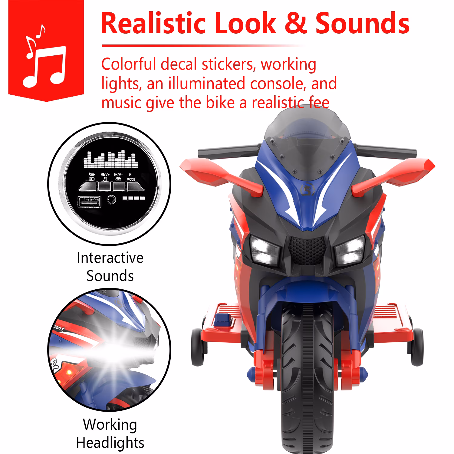 HNH 12V Ride on Motorcycle with Remote Control, Kids Electric Motorcycle with Music, Bluetooth, Lights - Image 5
