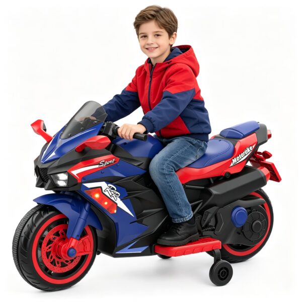 HNH 12V Ride on Motorcycle with Remote Control, Kids Electric Motorcycle with Music, Bluetooth, Lights