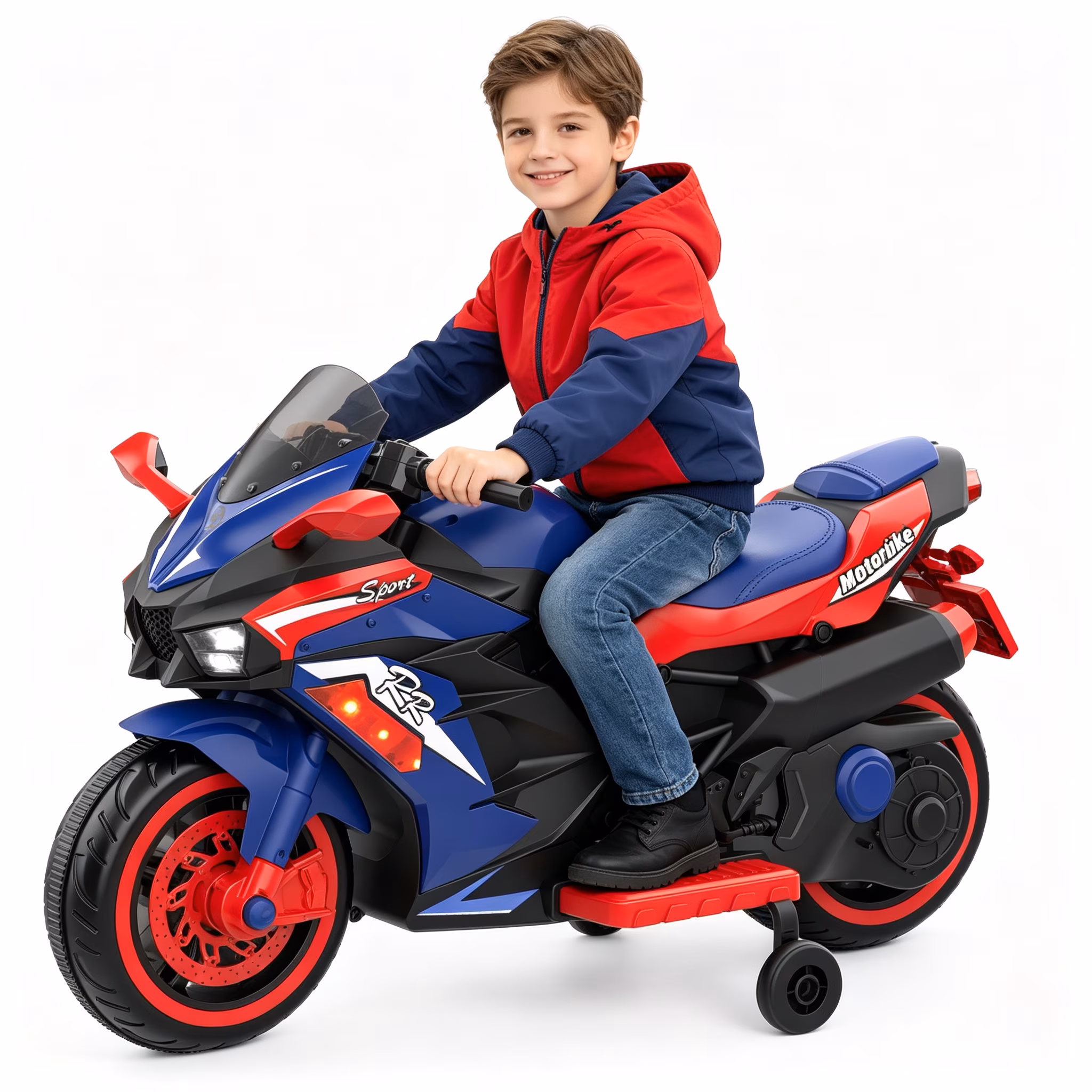 HNH 12V Ride on Motorcycle with Remote Control, Kids Electric Motorcycle with Music, Bluetooth, Lights