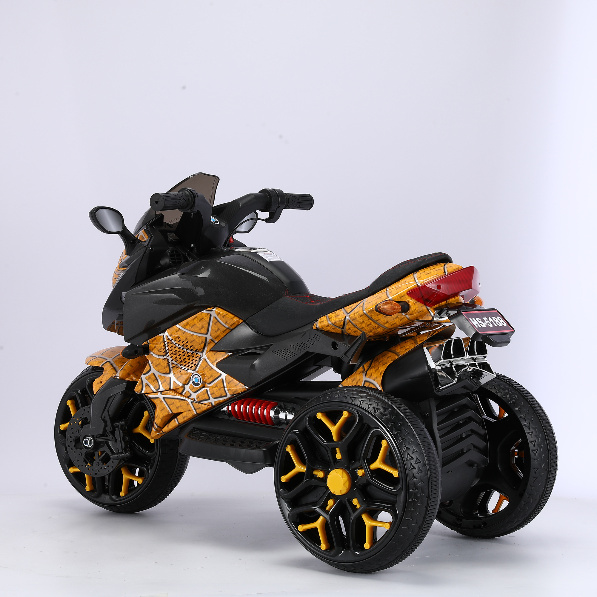 HNH Kids Motorcycle for 3-6 Year old, 3-Wheels Ride On Motorcycle, 12V Battery Powered Motorbike with PU Seat Training Wheels/Manual Throttle/Lighting Wheels/Wireless,Red - Image 5
