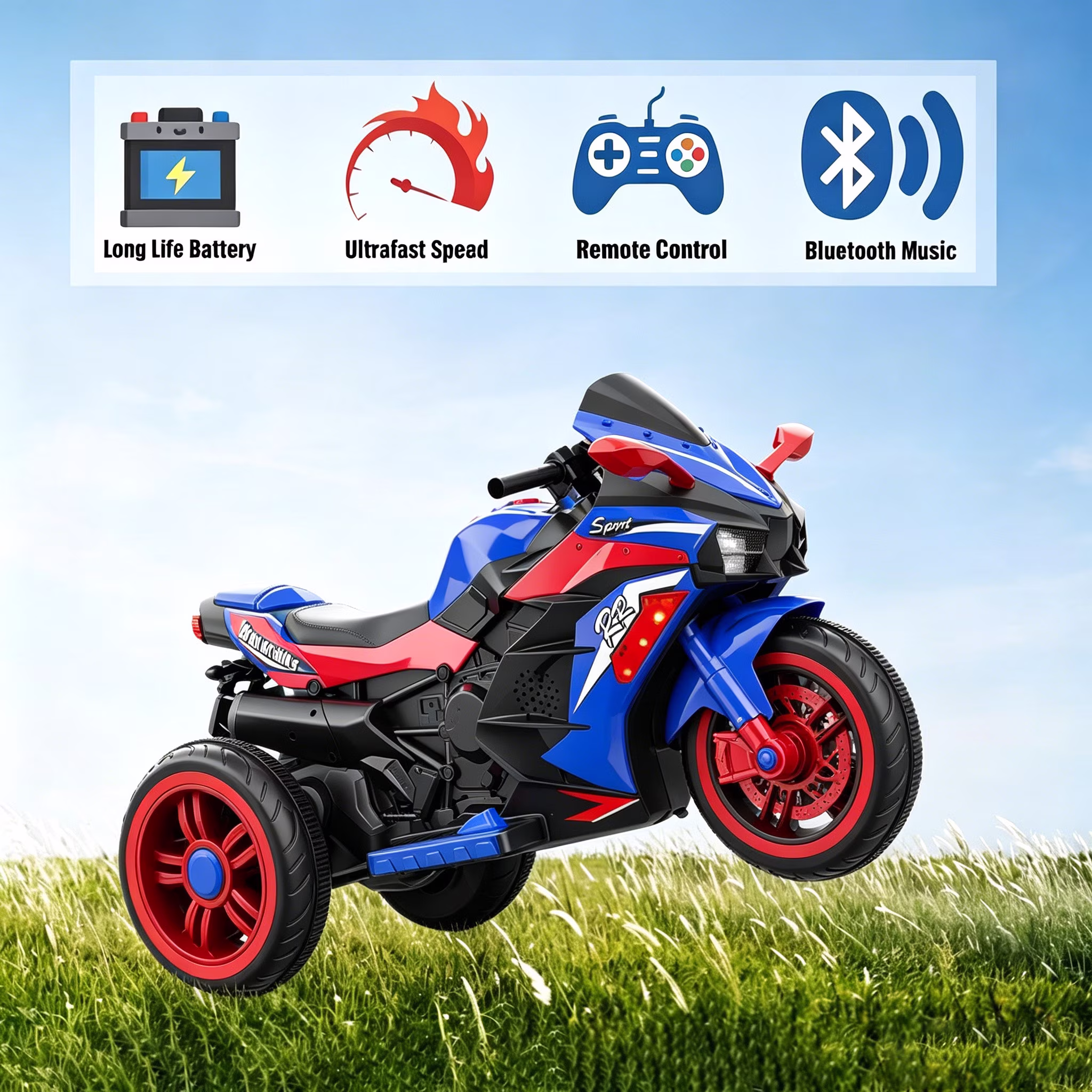HNH Kids Motorcycle for Kids 3-6, 12V Battery Powered Bike Electric Motorbike with Remote Control, LED Lights, Bluetooth Music, Ride on Toys - Image 5