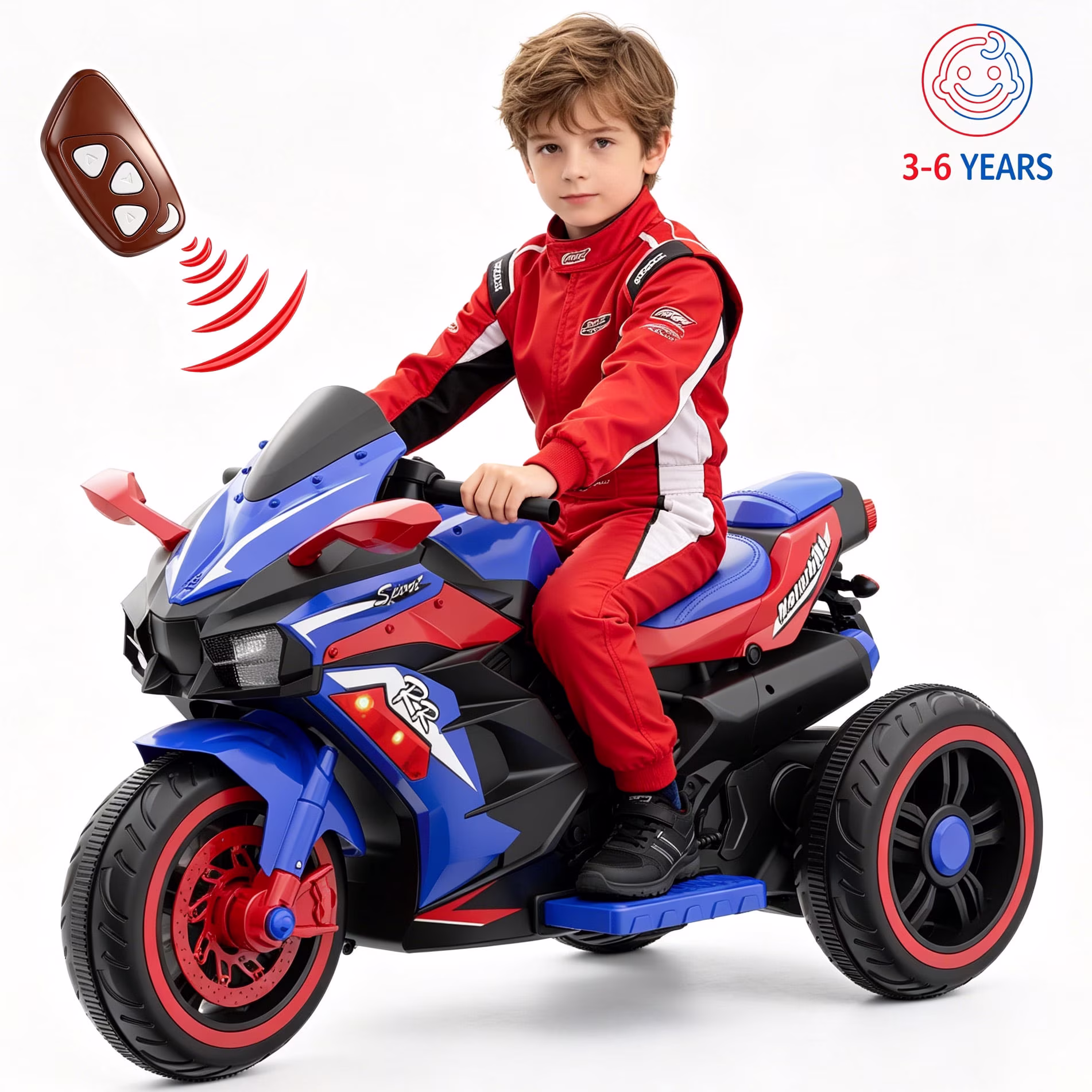 HNH Kids Motorcycle for Kids 3-6, 12V Battery Powered Bike Electric Motorbike with Remote Control, LED Lights, Bluetooth Music, Ride on Toys - Image 3