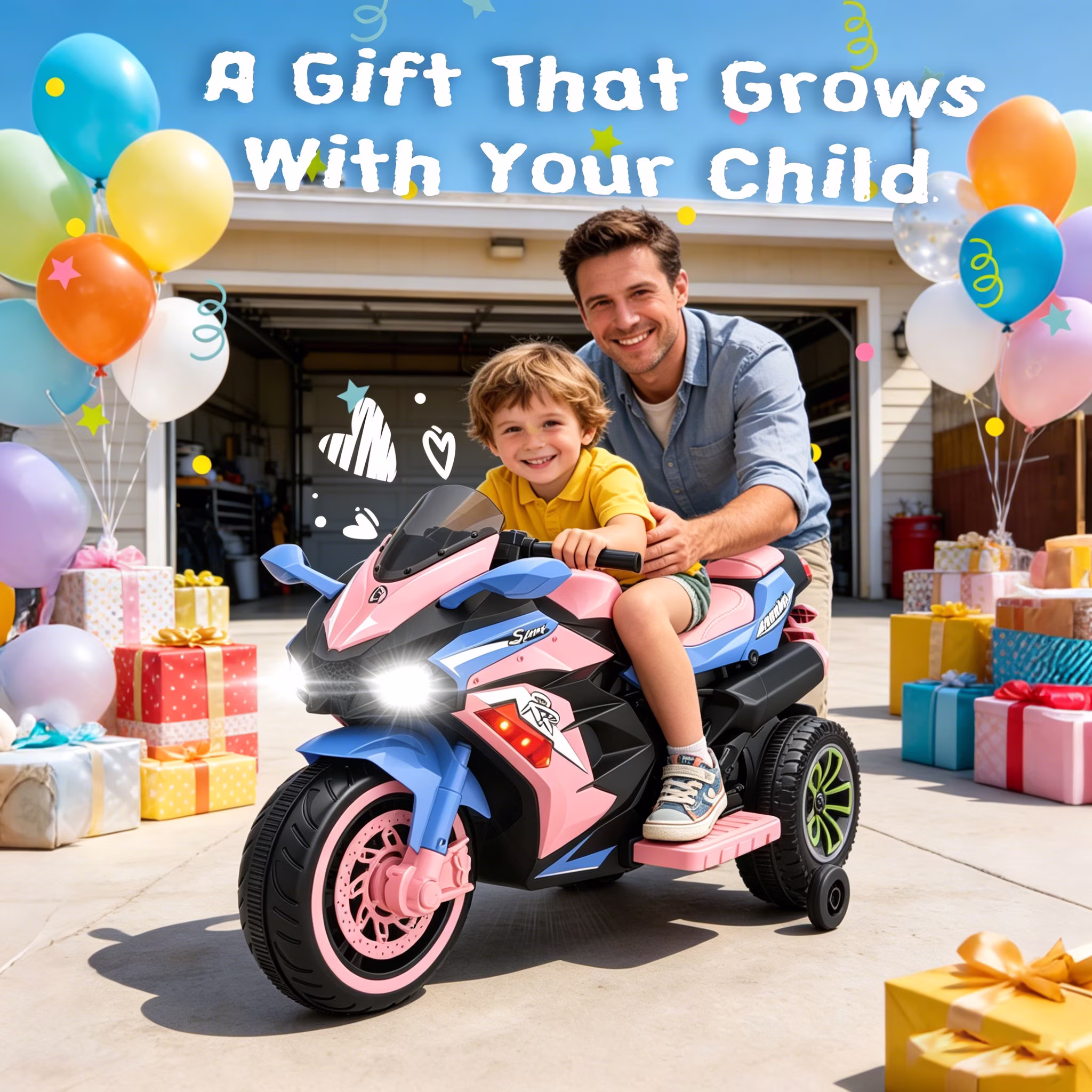 HNH Kids Motorcycle with Remote Control, 12V Pink Electric Motorcycle Ride on Toys for Toddler 3-6 Years Old - Image 4