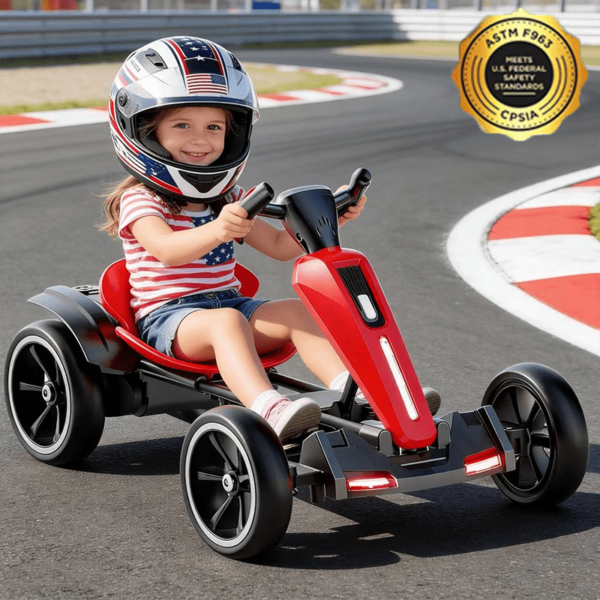 Holaki 12V Electric Go Kart for Kids, Battery Powered Ride on Toy with Adjustable Seat, Music, LED Lights, EVA Wheels & Forward/Reverse Driving, Red, Ages 3