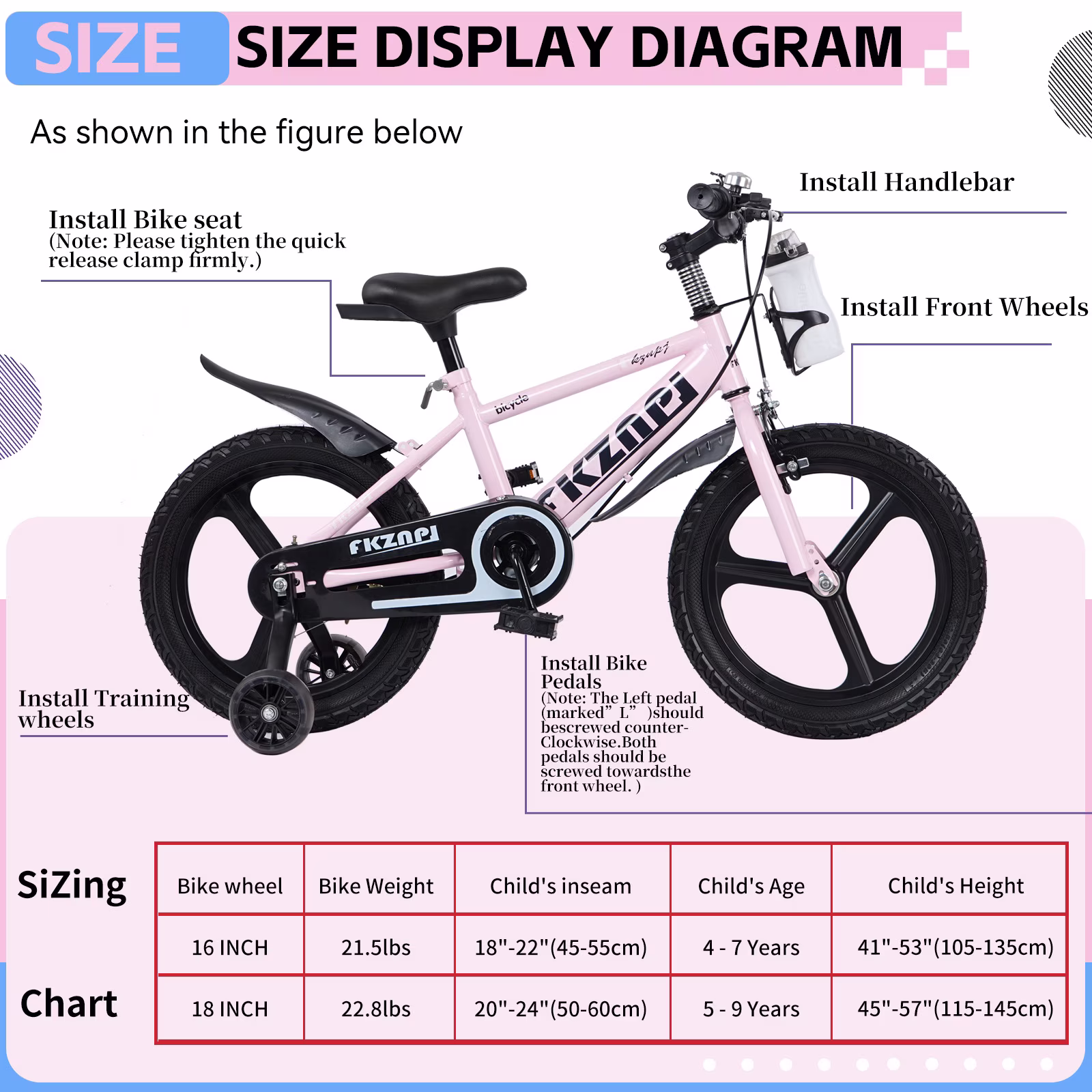 18 inch Kids Bike for Boys and Girls, SHINPT Kids Bicycle with Training Wheels, Bicycle for Kids Ages 5-9, 18" Boys Bike with Adjustable Saddle&Handlebar, Girls Bike for Kids for Outdoor, Park - Image 3