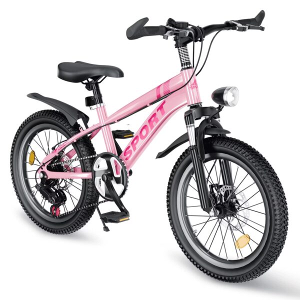 Holaki 20 Inch Kids Boys Girls Bike for 8-13 Years Old, Kids Bicycle Adjustable Seat with Basket, 7-Speed Gears, Dual Disc Brakes & Shock Absorber Front Fork for Birthday Gift, Pink