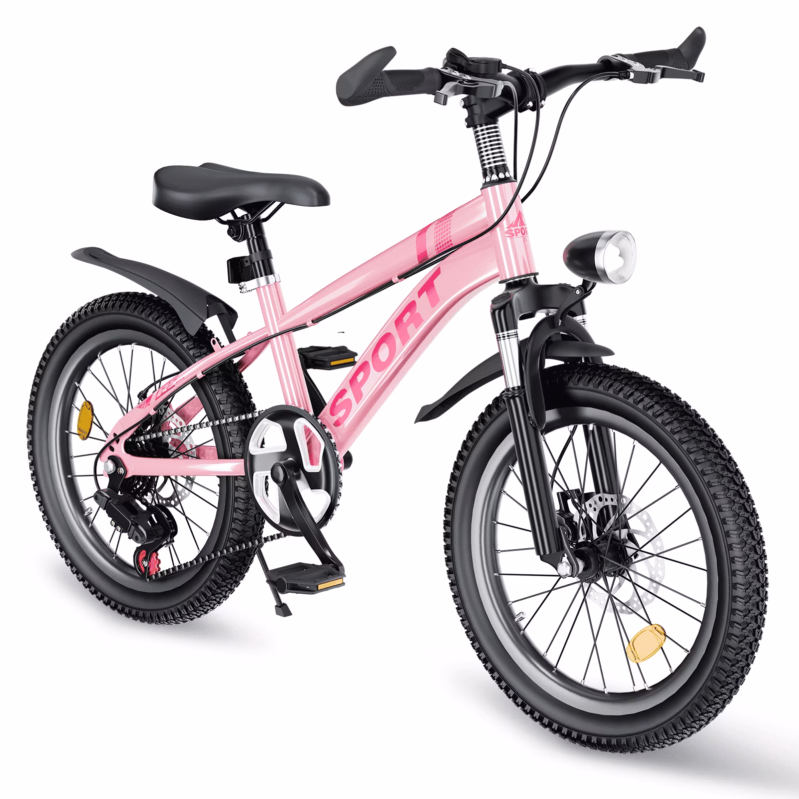 Holaki 20 Inch Kids Boys Girls Bike for 8-13 Years Old, Kids Bicycle Adjustable Seat with Basket, 7-Speed Gears, Dual Disc Brakes & Shock Absorber Front Fork for Birthday Gift, Pink