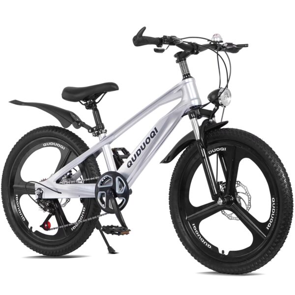 Holaki 20" Mountain Bike for Kids, 7-Speeds Magnesium Alloy Mountain Bicycle w/ LED Headlights, Disc Brakes & Anti-skid Tire for 7-14 Years Old, Silver