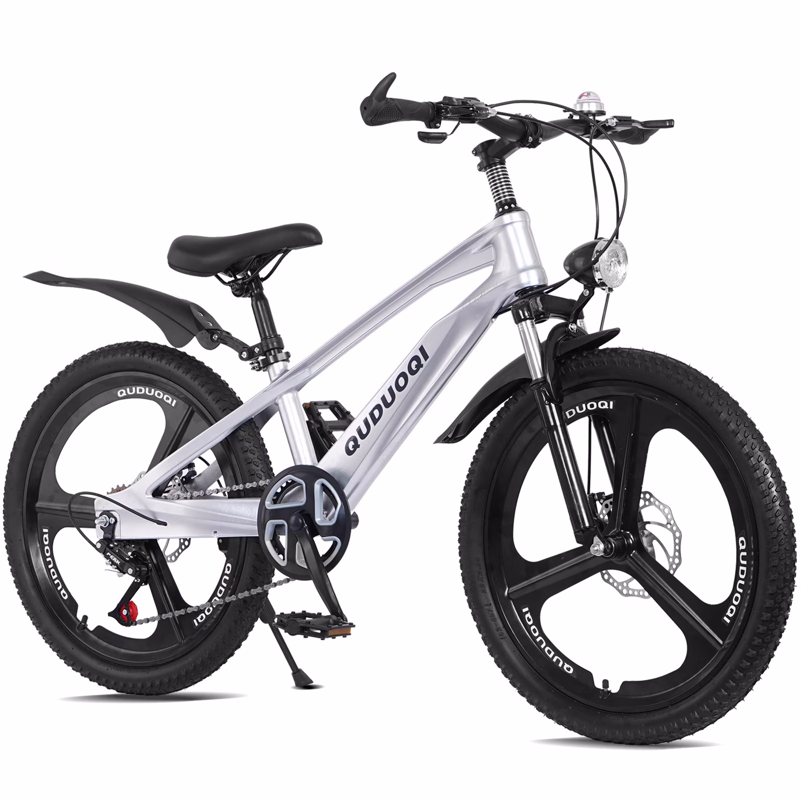 Holaki 20" Mountain Bike for Kids, 7-Speeds Magnesium Alloy Mountain Bicycle w/ LED Headlights, Disc Brakes & Anti-skid Tire for 7-14 Years Old, Silver - Image 4