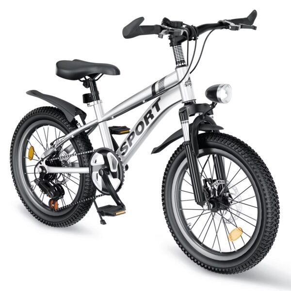 Holaki 24 Inch Kids Boys Girls Bike for 10-14 Years Old, Kids Bicycle Adjustable Seat with Basket, 7-Speed Gears, Dual Disc Brakes & Shock Absorber Front Fork for Birthday Gift, Silver
