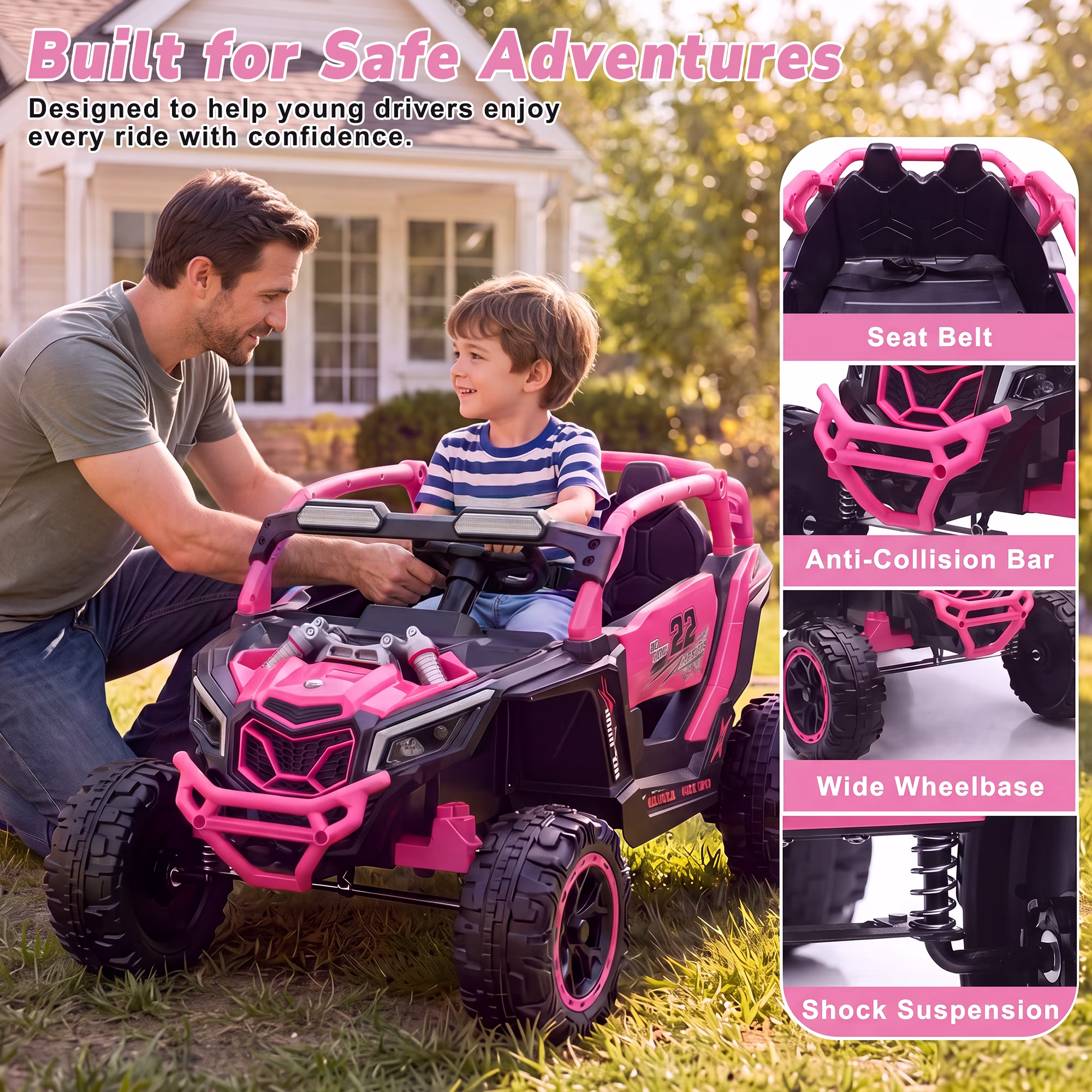 Holaki 24V Kids Ride On UTV, 120Wh Battery, Dual 380W Motors, Top Speed 4.97 MPH, Ages 3-6, Remote Control, Bluetooth, LED Lights, Pink - Image 4