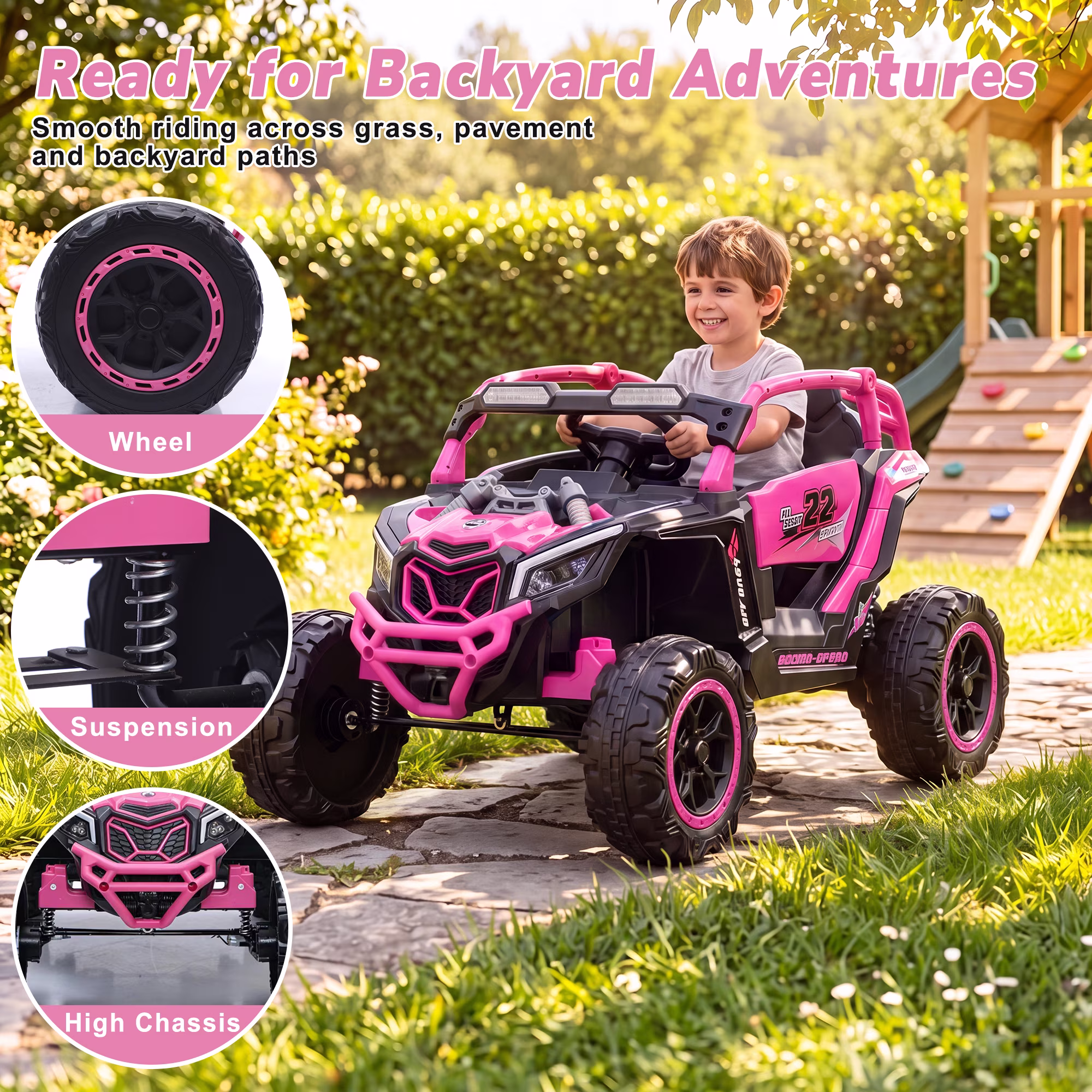Holaki 24V Kids Ride On UTV, 120Wh Battery, Dual 380W Motors, Top Speed 4.97 MPH, Ages 3-6, Remote Control, Bluetooth, LED Lights, Pink - Image 5