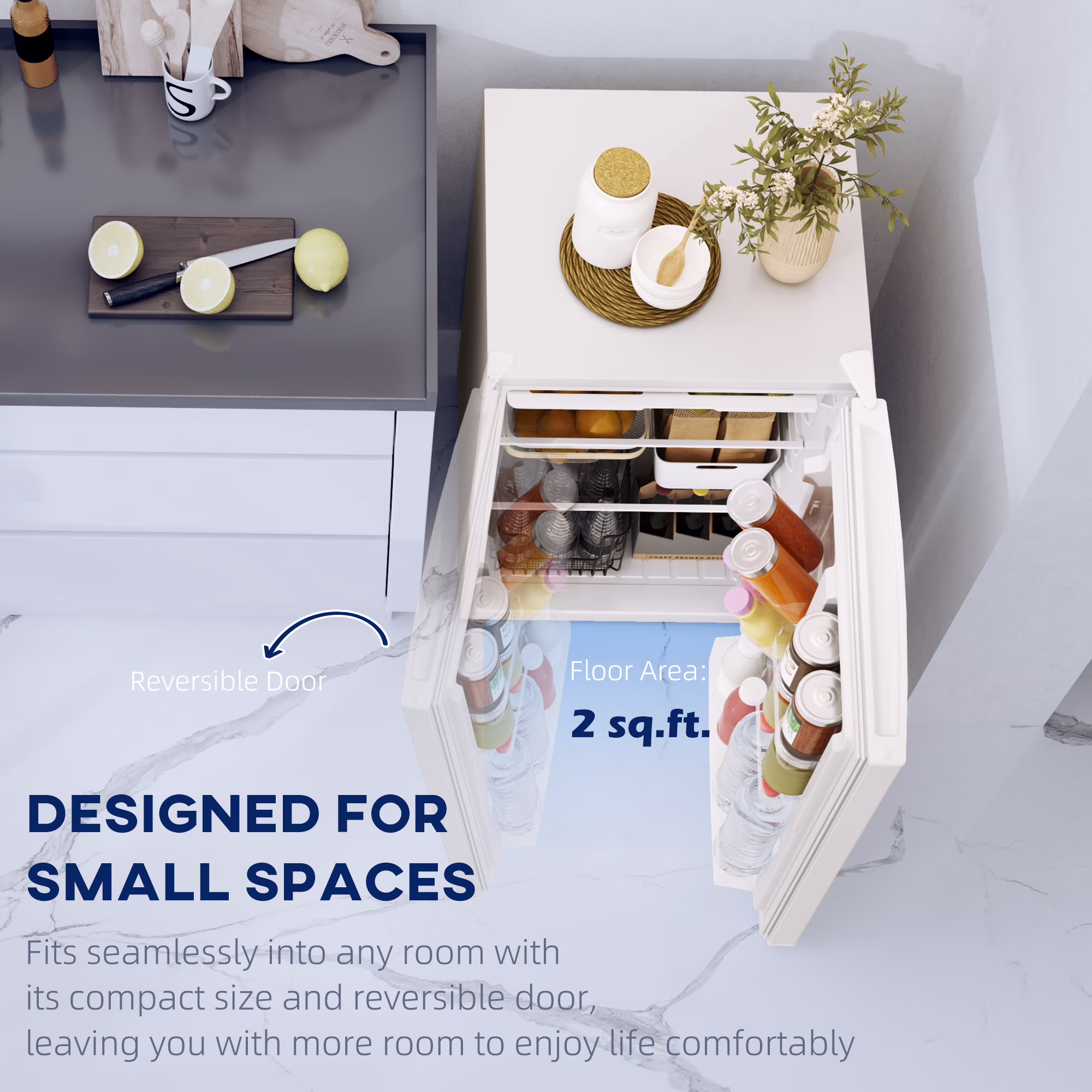 HOMCOM 4.5 Cu Ft Mini Fridge with Freezer, Wheels, Adjustable Thermostat, Single Door Compact Refrigerator for Bedroom, Dorm, Home Office, White - Image 5