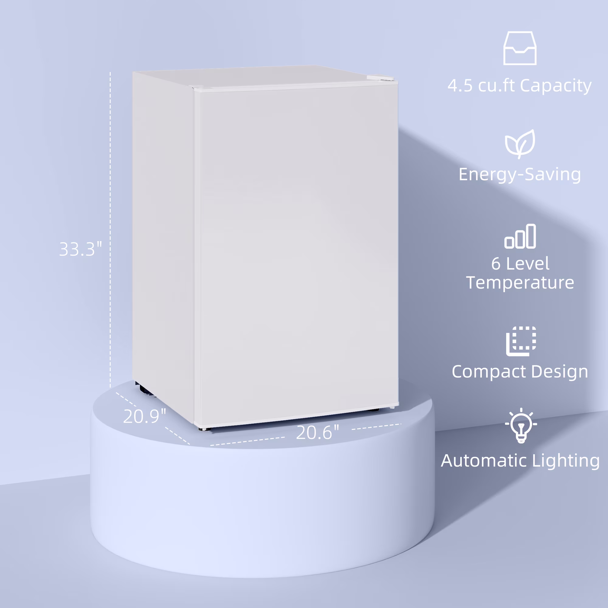 HOMCOM 4.5 Cu Ft Mini Fridge with Freezer, Wheels, Adjustable Thermostat, Single Door Compact Refrigerator for Bedroom, Dorm, Home Office, White - Image 4