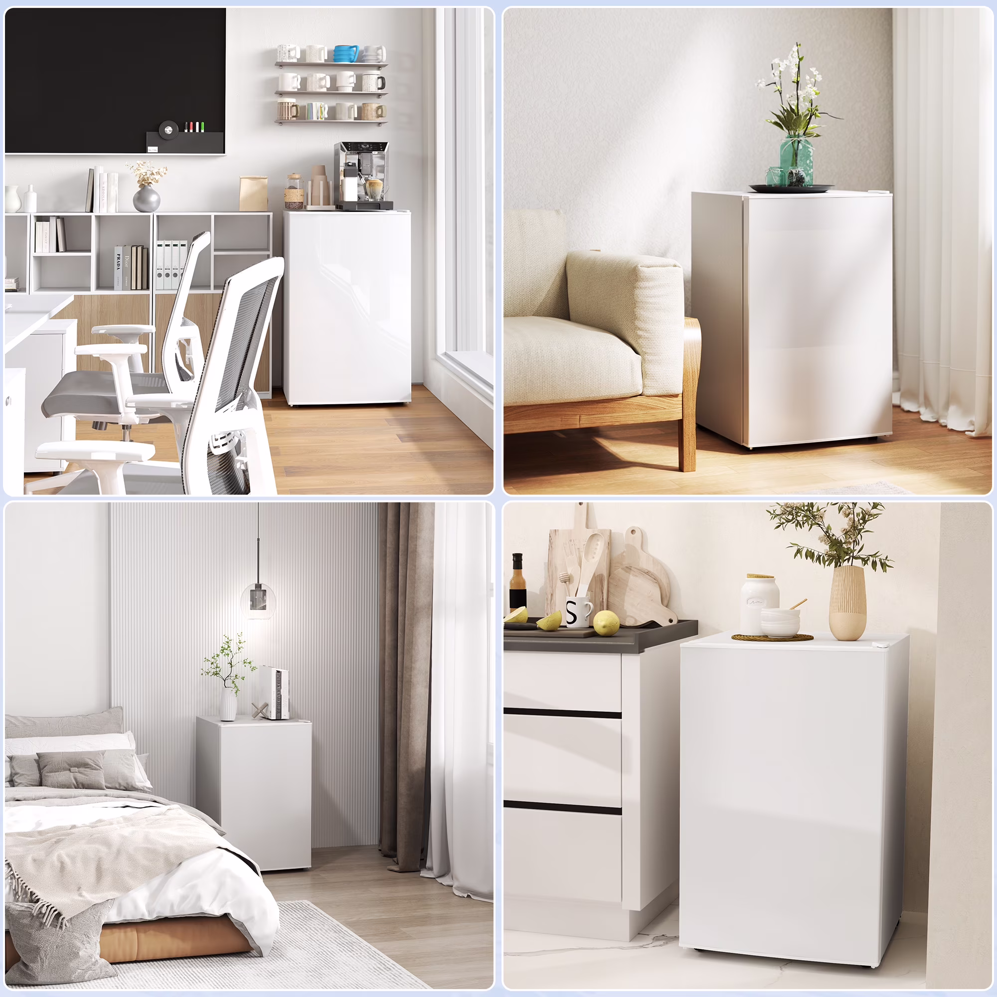 HOMCOM 4.5 Cu Ft Mini Fridge with Freezer, Wheels, Adjustable Thermostat, Single Door Compact Refrigerator for Bedroom, Dorm, Home Office, White - Image 3