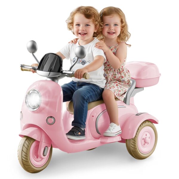 HomePerch 12V Kids Ride On Electric Motorcycle for Girls, 3-Wheel Toddler Motorbike with Bluetooth MP3 Music, Battery Powered Ride On Toy with LED Lights, for Kids Ages 3-6, Pink