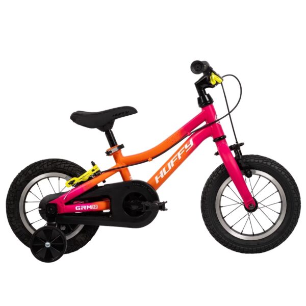 Huffy 12-Inch GRM Kids’ Bike, Multiple Ways to Learn: Balance Mode, Training Wheels & Standard Riding, Triple Brake System, Parent Assist Handle, Fits Riders 33"–43" Tall, Ages 3-5, Fuchsia