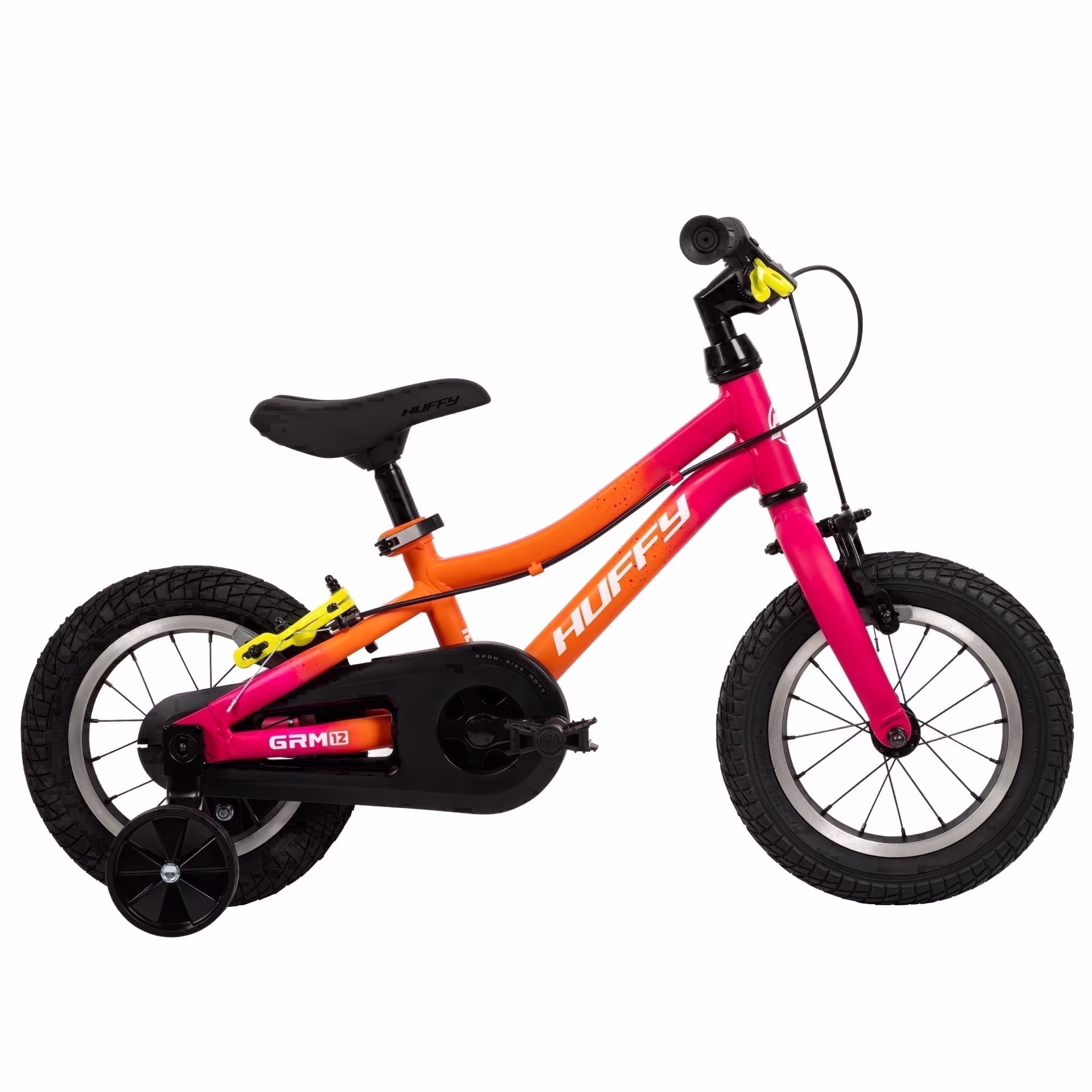 Huffy 12-Inch GRM Kids’ Bike, Multiple Ways to Learn: Balance Mode, Training Wheels & Standard Riding, Triple Brake System, Parent Assist Handle, Fits Riders 33"–43" Tall, Ages 3-5, Fuchsia