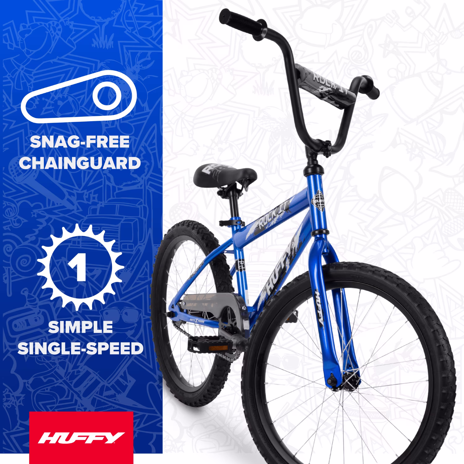 Huffy 20" Rock It Kids' Bike, Fits Riders 44"-56", Blue, Youth, Boys - Image 2