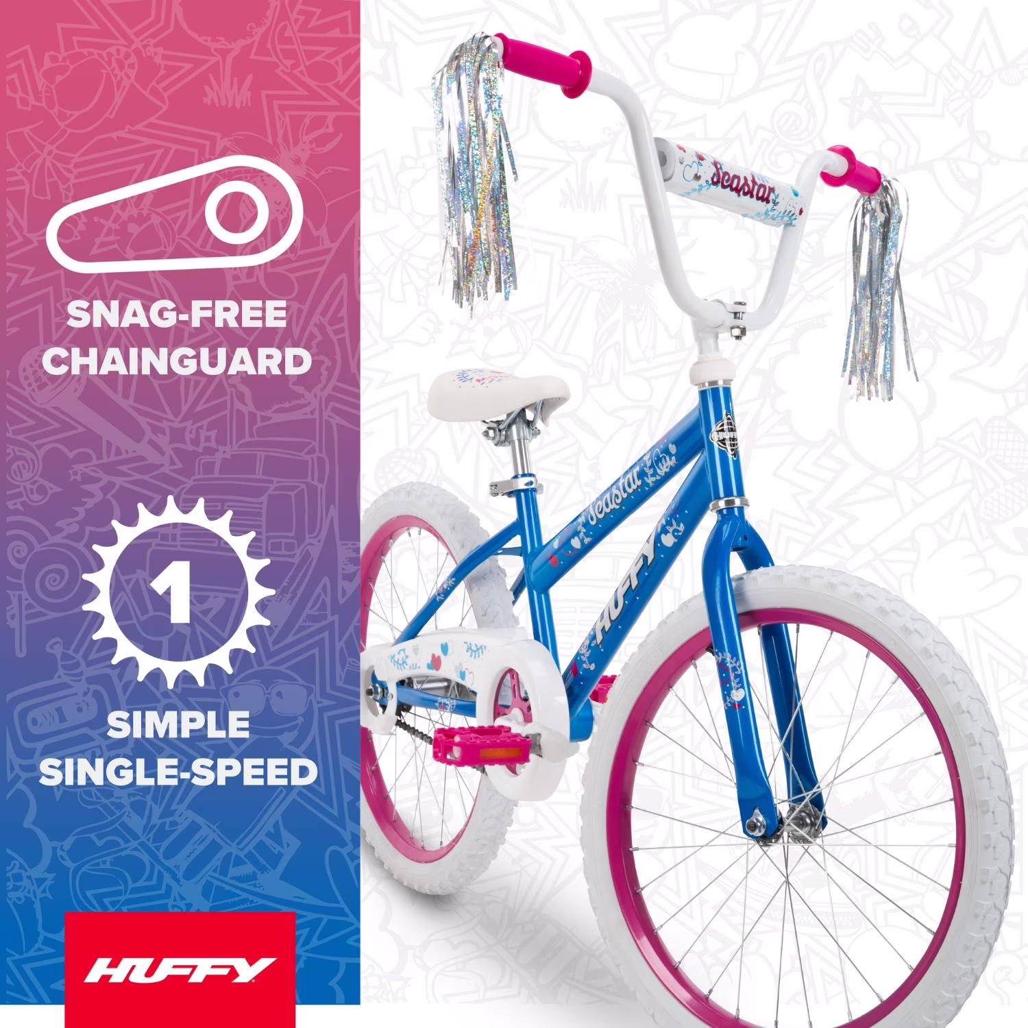 Huffy 20" Sea Star Kids' Bike, Fits Riders 44" - 56", Blue/Pink, Youth, Girls - Image 4