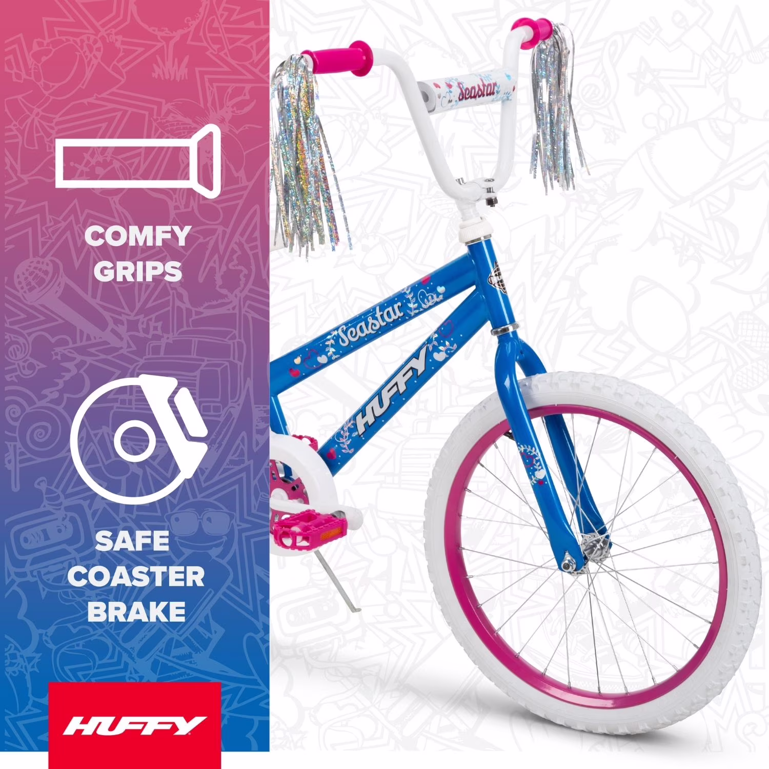 Huffy 20" Sea Star Kids' Bike, Fits Riders 44" - 56", Blue/Pink, Youth, Girls - Image 2