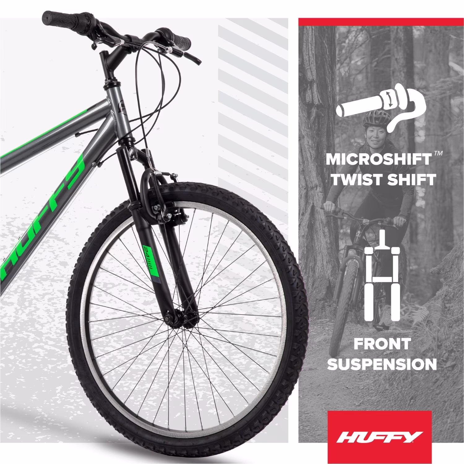 Huffy 24" Stone Mountain Bike, Fits Riders 58"-70", Charcoal Gloss, Kids/Adults, Boys/Men - Image 4