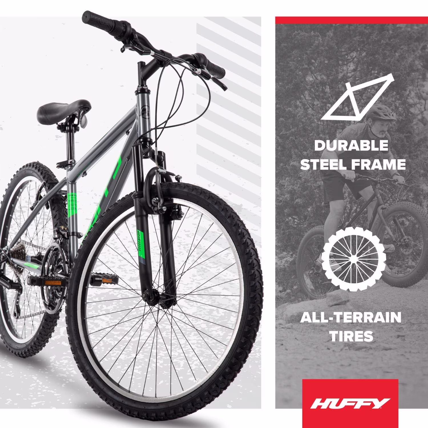 Huffy 24" Stone Mountain Bike, Fits Riders 58"-70", Charcoal Gloss, Kids/Adults, Boys/Men - Image 2