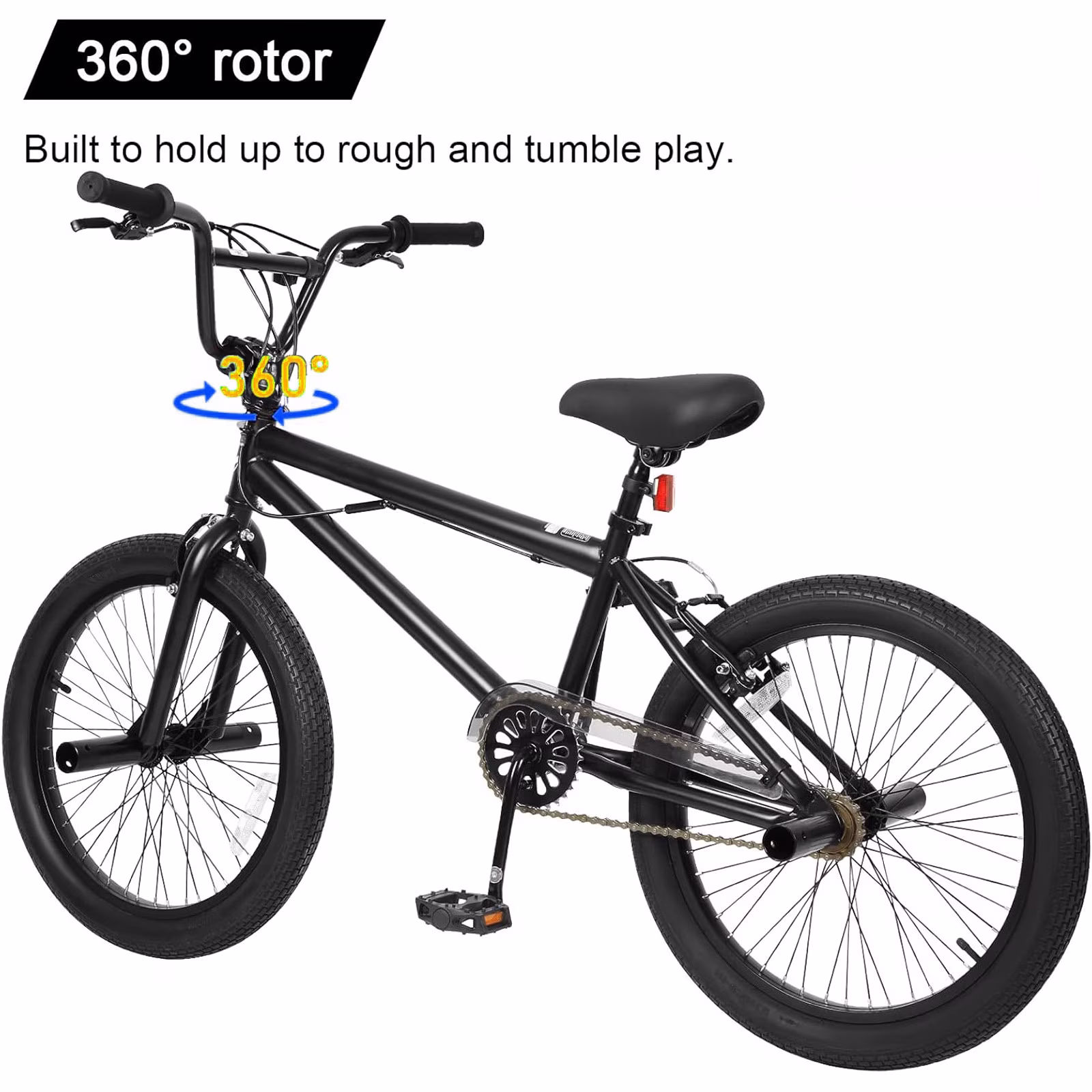 Hykolity 20 inch BMX Bike Freestyle Cycling Trick Bicycle with 4 Pegs for Teenage Adults Men Women Beginners Street Stunt Bike V-Brake Black - Image 4