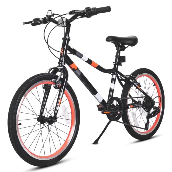 Hykolity 20 Inch Kids Mountain Bike Boys Girls 7 Speeds Youth Bicycle For Ages 8-13 Children MTB All-Terrain Tires Front And Rear V-Brakes Drivetrain, Black Red