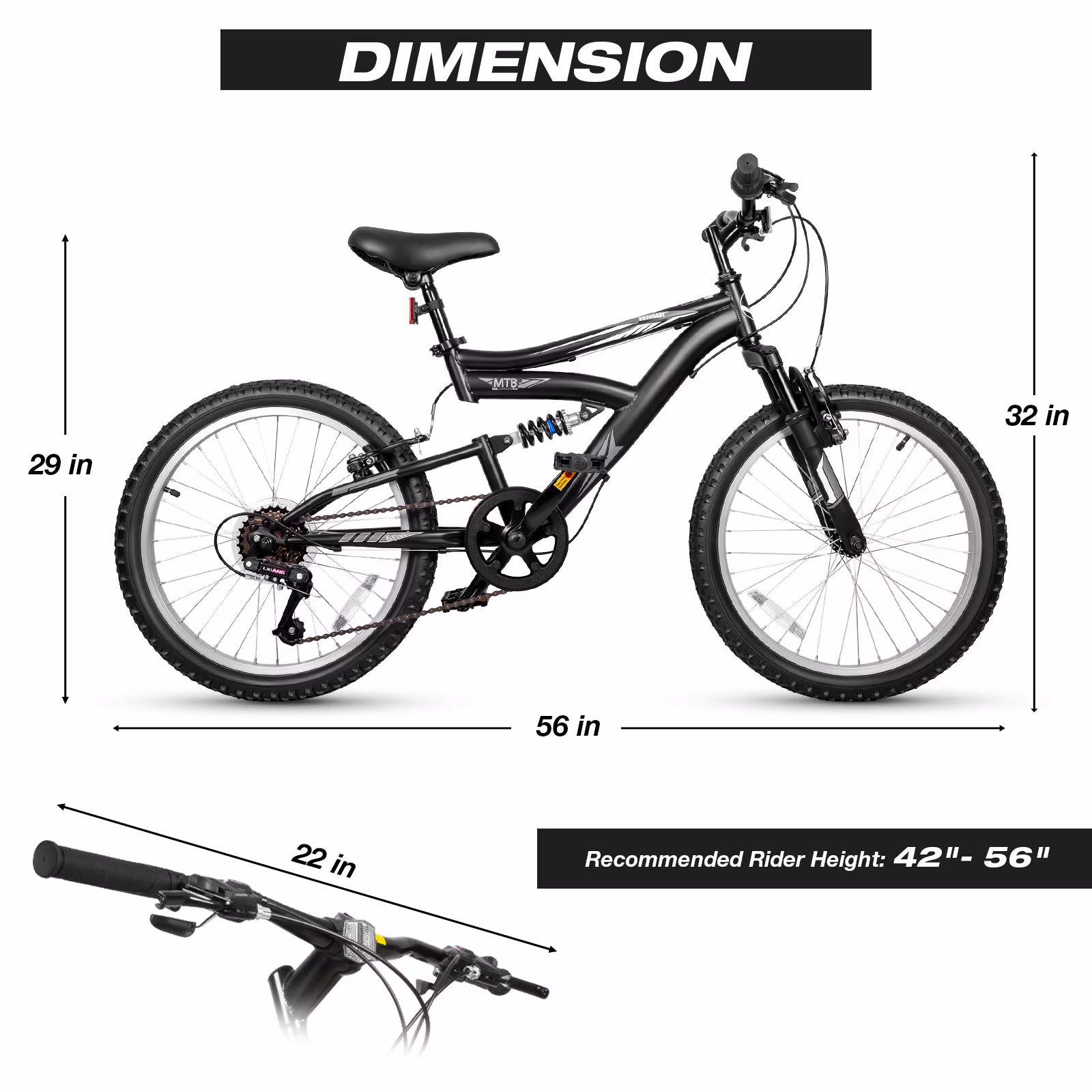 Hykolity 20 Inch Kids Mountain Bike Boys Girls Youth Bicycle For Ages 6-12 Children Bikes Dual Full Suspension Front And Rear V-Brakes 6 Speeds Drivetrain, Black - Image 5