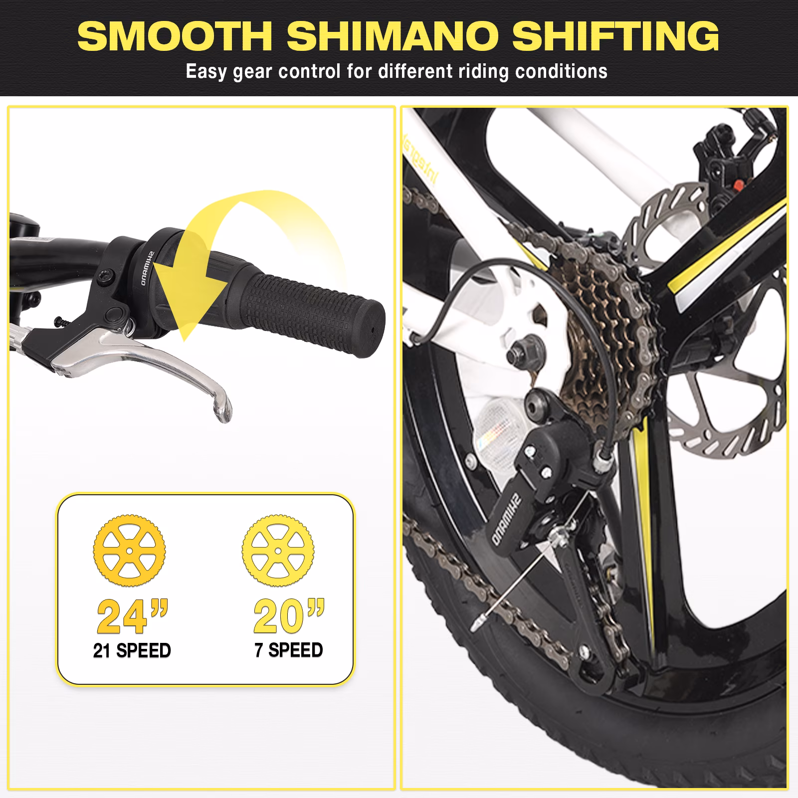 Hykolity 20 inch Kids Mountain Bike for Boys Girls Age 7-13 Year Old Children Bicycle 7 Speed Dual Disc Brake Front Suspension Fork Adjustable Seat, White - Image 2