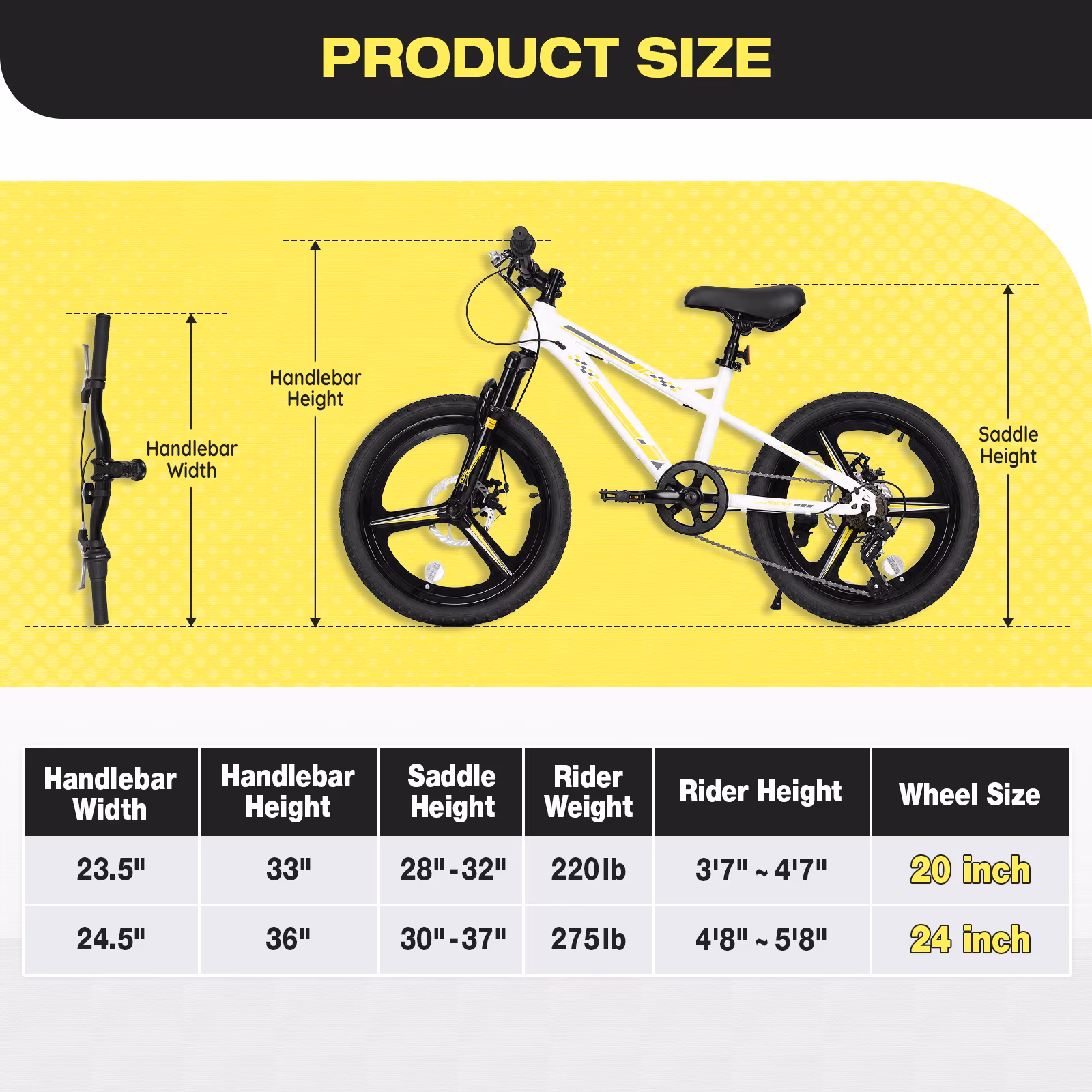 Hykolity 20 inch Kids Mountain Bike for Boys Girls Age 7-13 Year Old Children Bicycle 7 Speed Dual Disc Brake Front Suspension Fork Adjustable Seat, White - Image 3