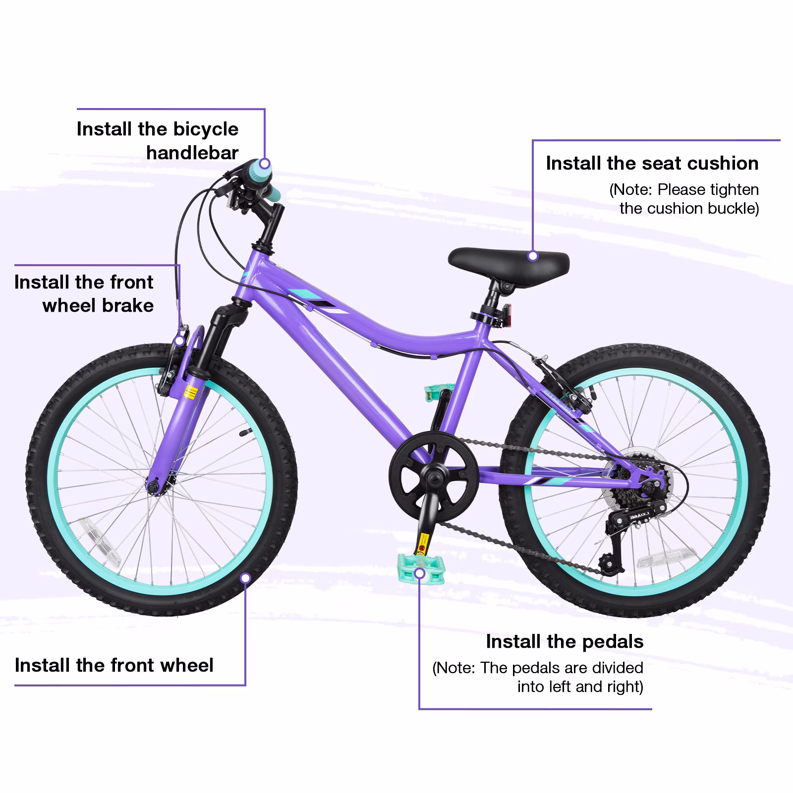 Hykolity 20 inch Kids Mountain Bike,6 Speed Kid Bicycle Age 6-11 Year Old with Front Suspension Fork,Adjustable Seat Height,High-Carbon Steel,Purple - Image 5