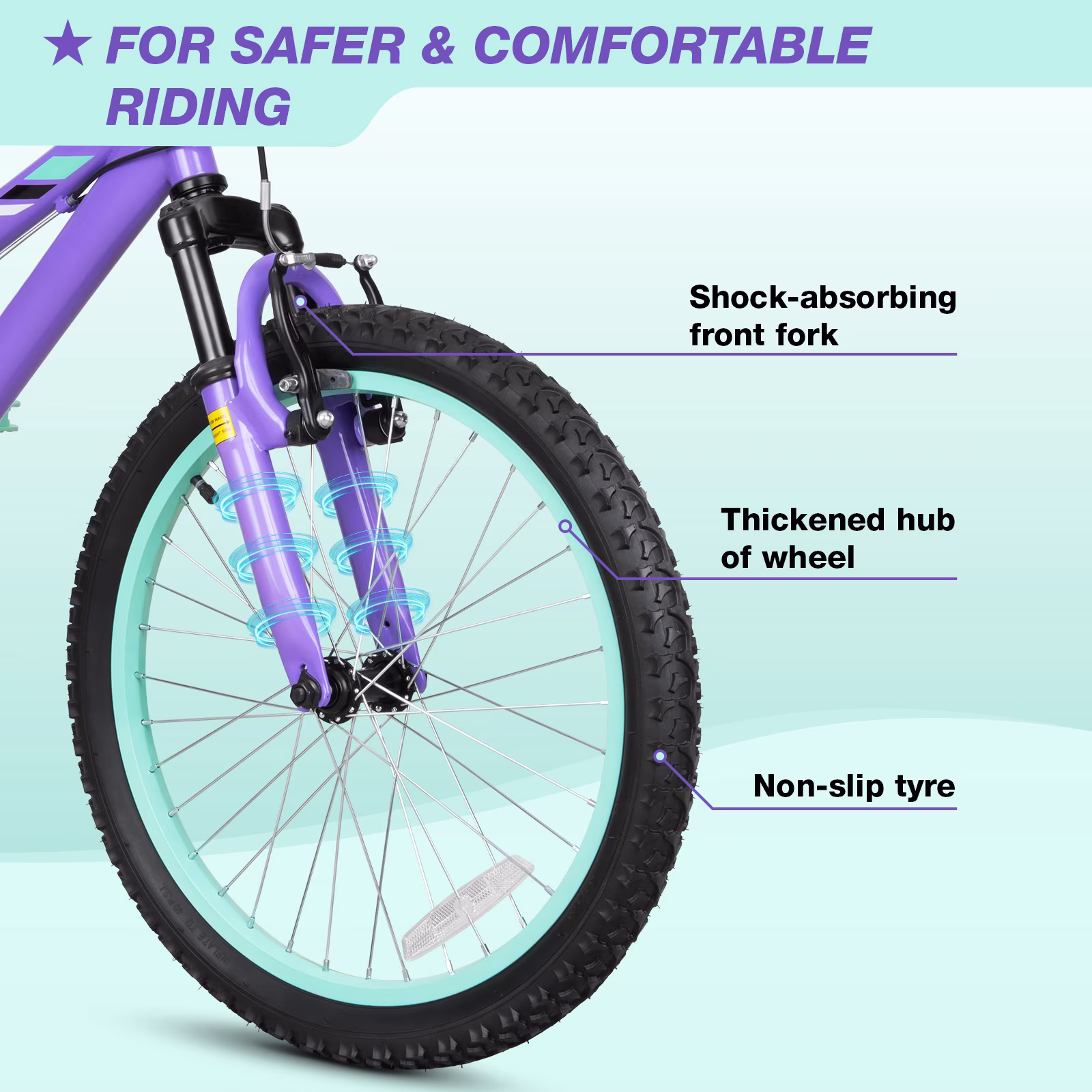 Hykolity 20 inch Kids Mountain Bike,6 Speed Kid Bicycle Age 6-11 Year Old with Front Suspension Fork,Adjustable Seat Height,High-Carbon Steel,Purple - Image 3
