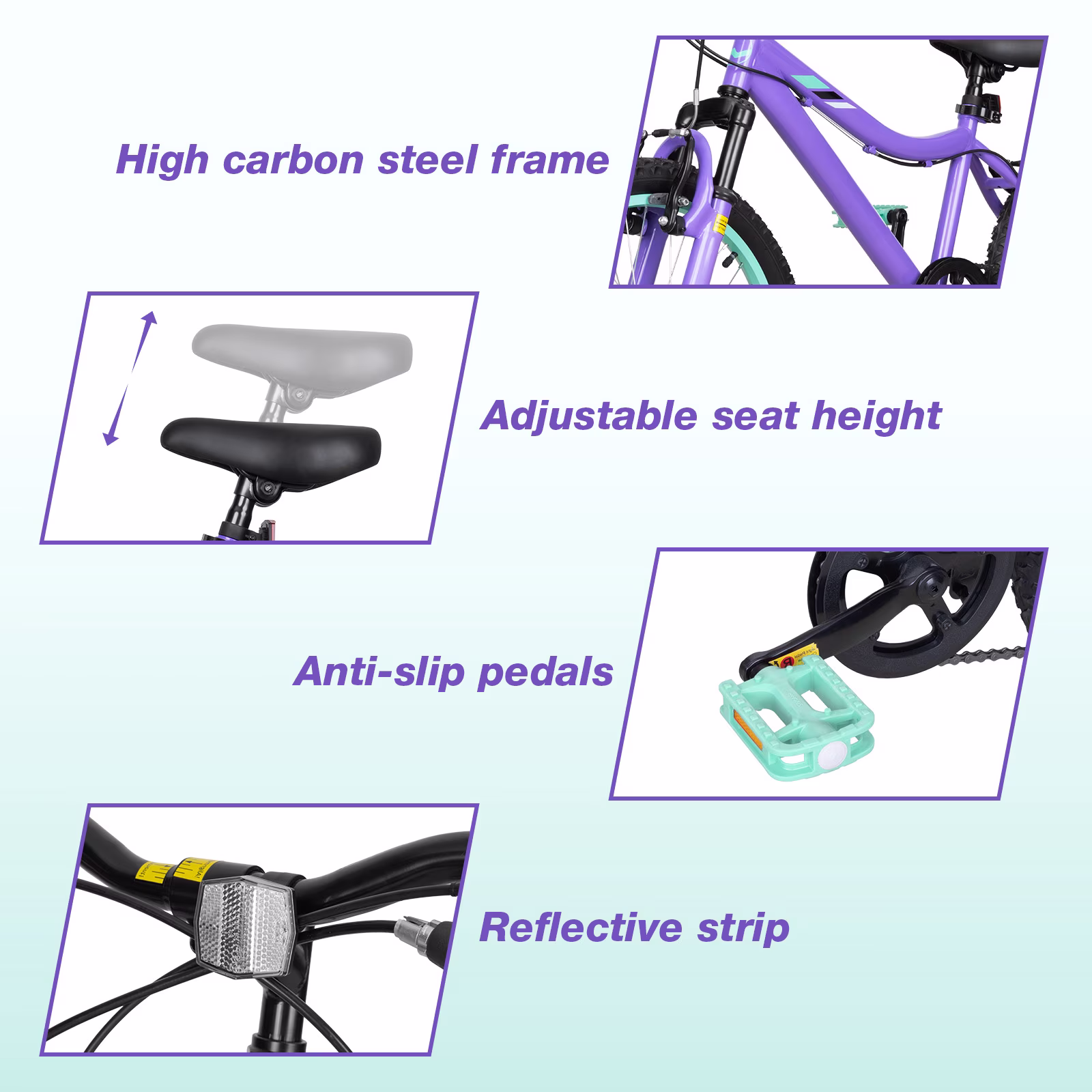 Hykolity 20 inch Kids Mountain Bike,6 Speed Kid Bicycle Age 6-11 Year Old with Front Suspension Fork,Adjustable Seat Height,High-Carbon Steel,Purple - Image 2