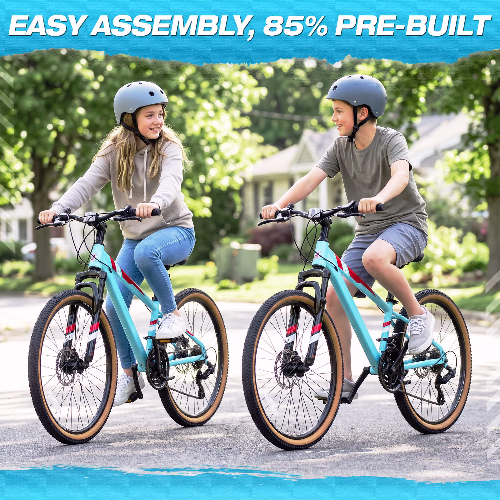Hykolity 24 Inch Kids Mountain Bike, 21-Speed Children Teen Age 9-15 MTB Bicycle, Dual Disc Brakes, High Carbon Steel Frame Outdoor Cycling, Sky Blue - Image 3